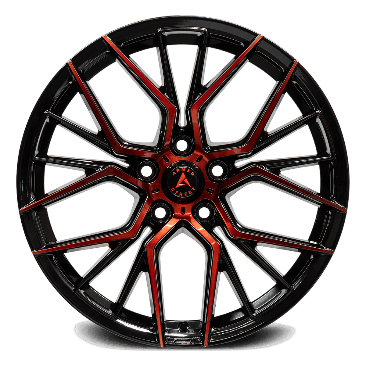 ARMED STREET TACTICAL 74.1 17x7.5 5x108 30 GLOSS BLACK MACHINE FACE + RED CLEAR COAT