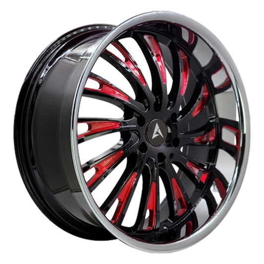 ARMED SYNDICATE KINGPIN 78.1 24x10 6x139.7 24 GLOSS BLACK RED MILLED CHROME LIP