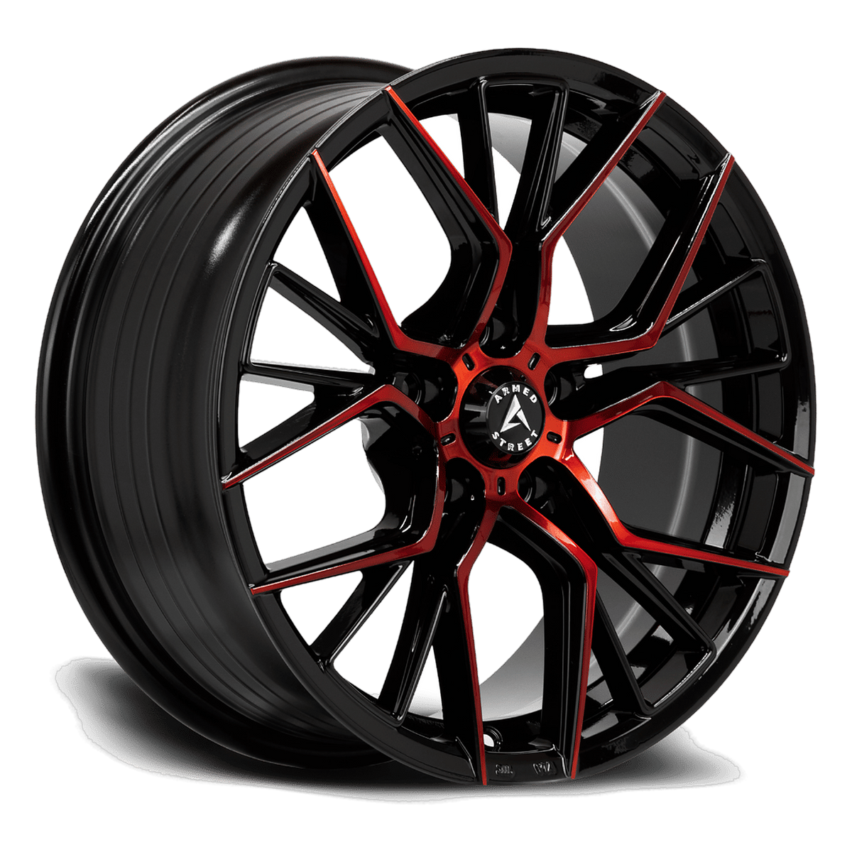 ARMED STREET TACTICAL 74.1 17x7.5 5x108 30 GLOSS BLACK MACHINE FACE + RED CLEAR COAT