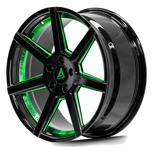 ARMED SYNDICATE ASSASSIN 74.1 18x8 5x108|5x110 35 GLOSS BLACK + GREEN