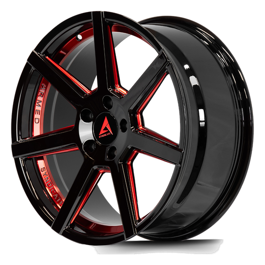 ARMED SYNDICATE ASSASSIN 74.1 17x8 5x108|5x110 35 GLOSS BLACK + RED