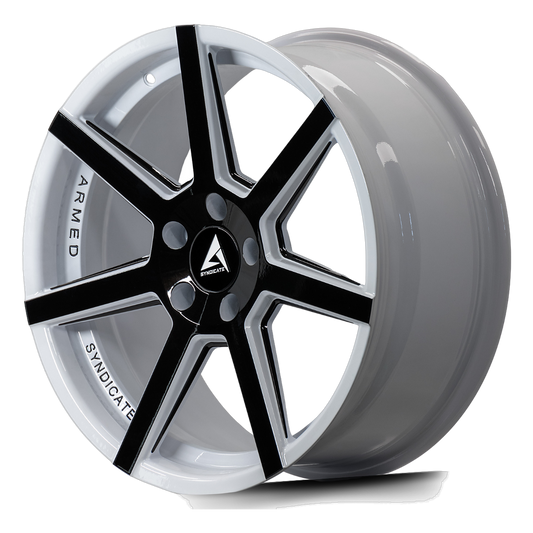 ARMED SYNDICATE ASSASSIN 74.1 19x8.5 5x112|5x114.3 32 WHITE MACHINED + MILLED + BLACK
