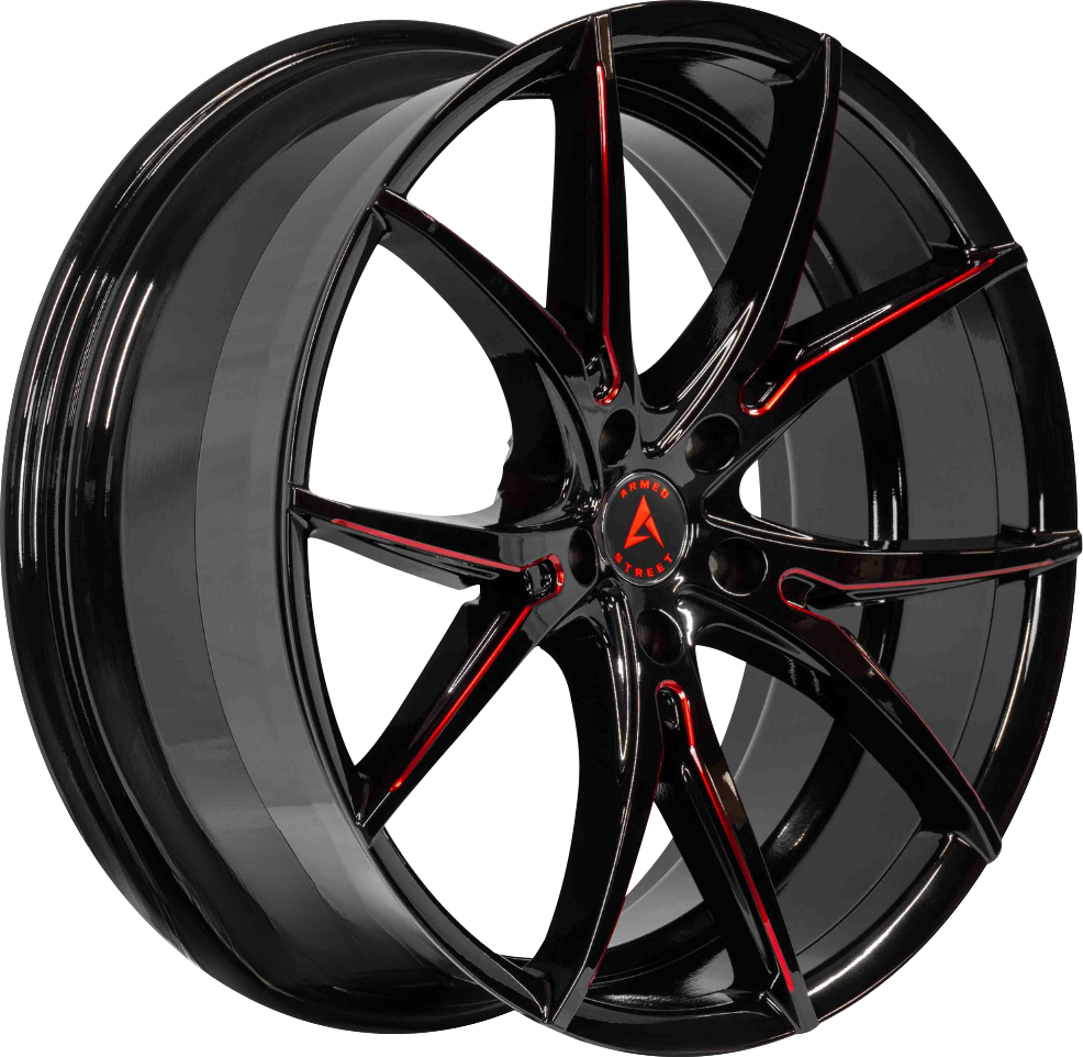 ARMED STREET STRIKE 74.1 20x10 5x112|5x114.3 35 GLOSS BLACK + RED MILLED SPOKES
