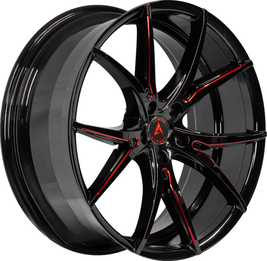 ARMED STREET STRIKE 74.1 20x10 5x112|5x114.3 35 GLOSS BLACK + RED MILLED SPOKES