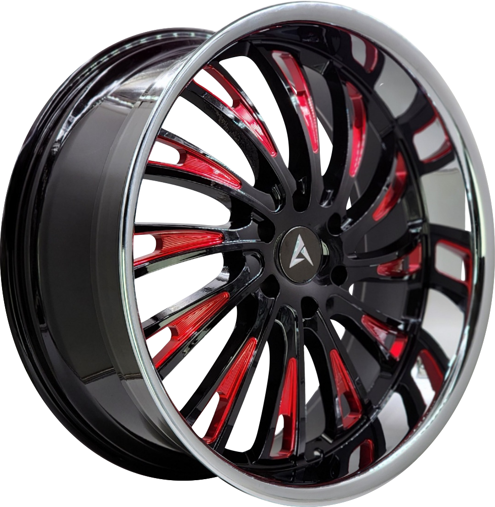 ARMED SYNDICATE KINGPIN 78.1 24x10 6x139.7 24 GLOSS BLACK RED MILLED CHROME LIP
