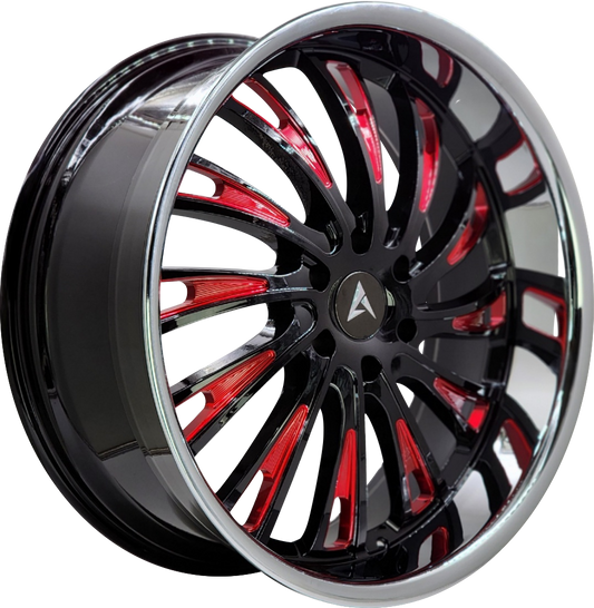 ARMED SYNDICATE KINGPIN 78.1 24x10 6x139.7 24 GLOSS BLACK RED MILLED CHROME LIP