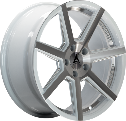 ARMED SYNDICATE ASSASSIN 74.1 18x8 5x112|5x114.3 35 WHITE MACHINED + MILLED