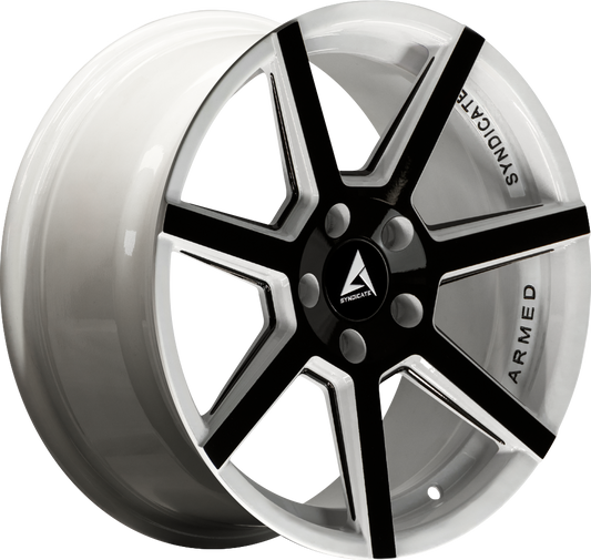 ARMED SYNDICATE ASSASSIN 74.1 18x8 5x112|5x114.3 35 WHITE MACHINED + MILLED + BLACK